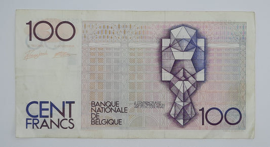 1989 Belgium, Banque Nationale Belgique - 100 Belgian Francs Banknote Serial No. 10520474566 P-142a
