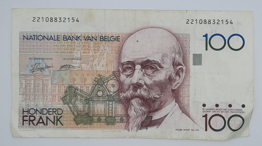 1989 Belgium, Banque Nationale Belgique - 100 Belgian Francs Banknote Serial No. 22108832154P-142a