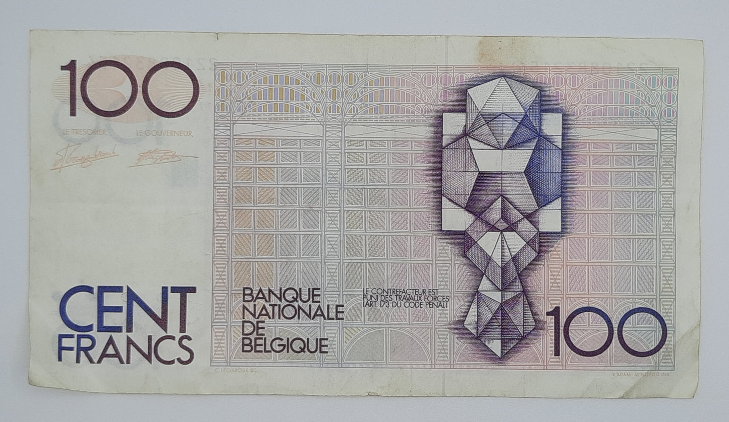1989 Belgium, Banque Nationale Belgique - 100 Belgian Francs Banknote Serial No. 22108832154P-142a