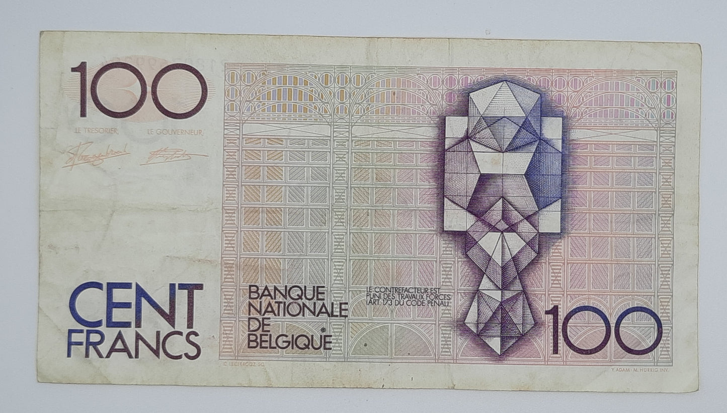 1989 Belgium, Banque Nationale Belgique - 100 Belgian Francs Banknote Serial No. 21807699294-142a