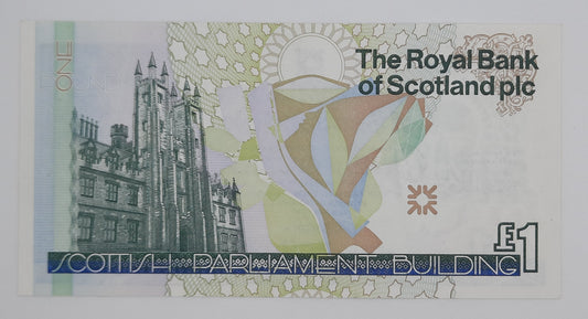 1999 The Royal Bank of Scotland UK - £1 (One) Scottish Pound Banknote P-360 Serial No. SP 12308917 Scottish Parliament