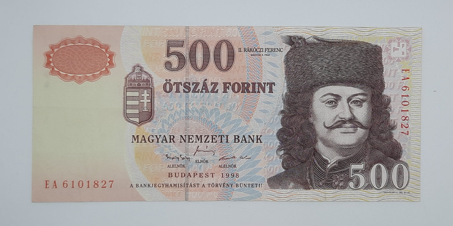 1998 Hungary Magyar Nemzeti Bank - 500 Hungarian Forint HUF Banknote Serial No. EA 6101827 P-179