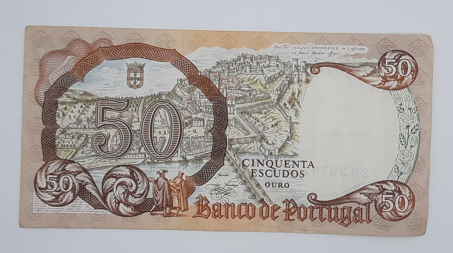 1964 Banco De PORTUGAL 50 Portuguese Escudos Banknote P-168 Serial No. ZR 26767
