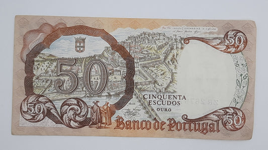 1964 Banco De PORTUGAL 50 Portuguese Escudos Banknote P-168 Serial No. ZR 26767