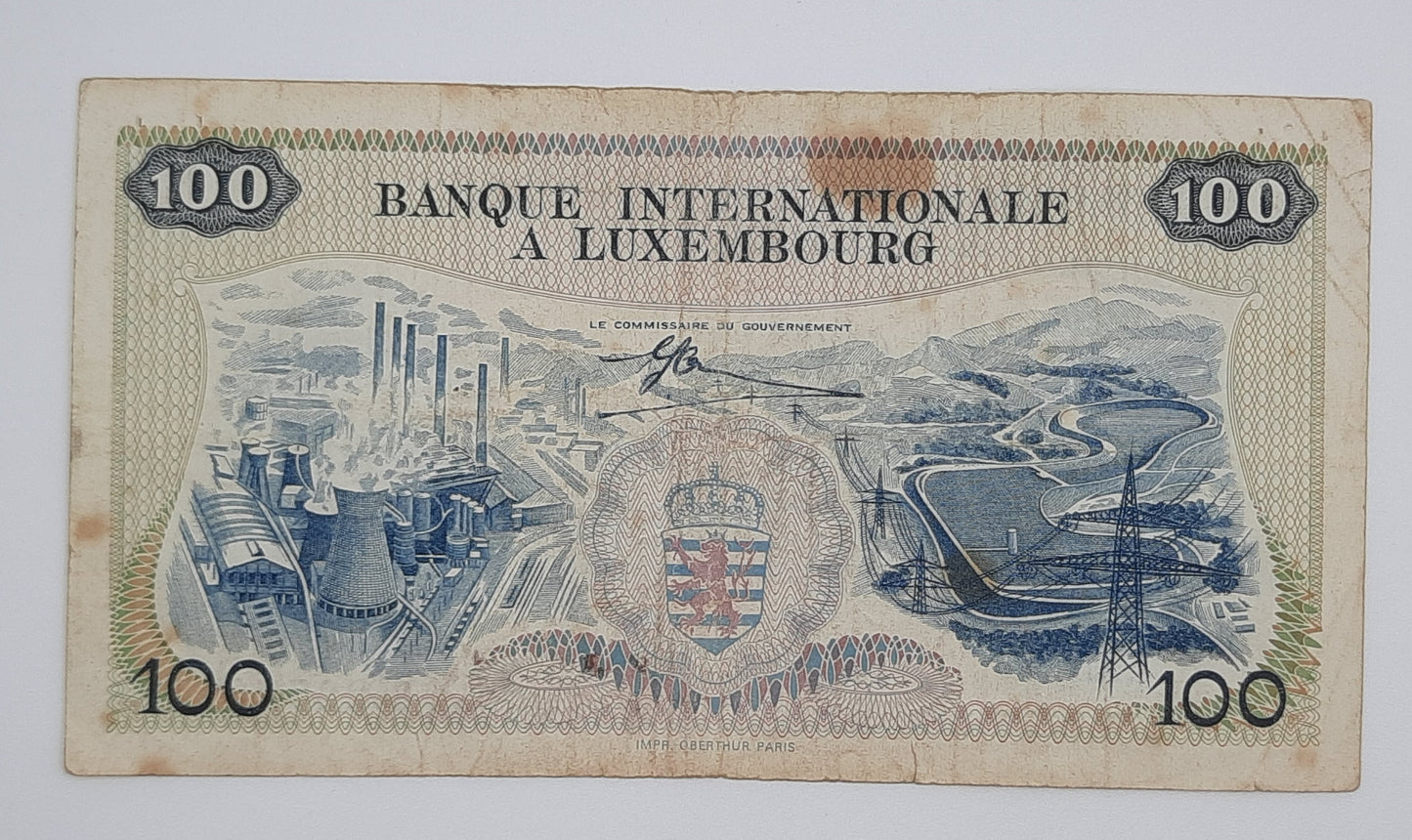 1968 Banque Internationale A Luxembourg 100 Francs Banknote P-14 Serial No. S 2278621