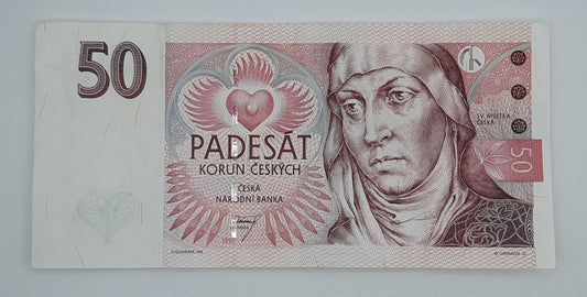 1997 Czech Republic Ceska Narodni Banka 50 Czech Korun Koruna Banknote Serial No. E45 201595 P-17