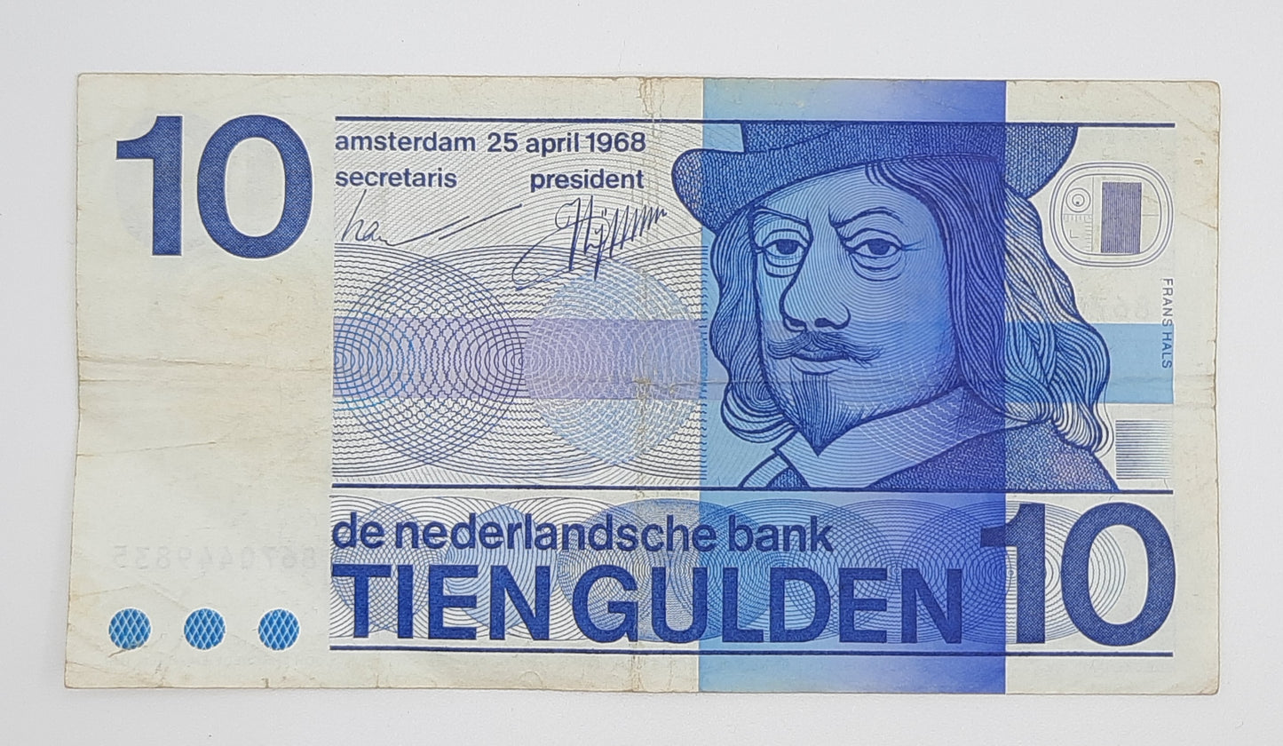 1968 Netherlands De Nederlandsche Bank - 10 Dutch Gulden Banknote P-91 Serial No. 8670449835