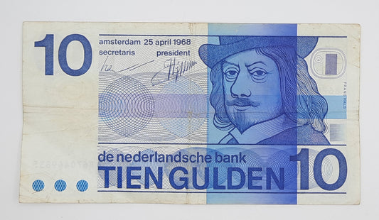 1968 Netherlands De Nederlandsche Bank - 10 Dutch Gulden Banknote P-91 Serial No. 8670449835