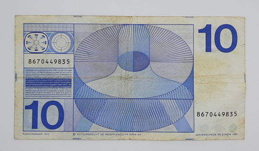 1968 Netherlands De Nederlandsche Bank - 10 Dutch Gulden Banknote P-91 Serial No. 8670449835