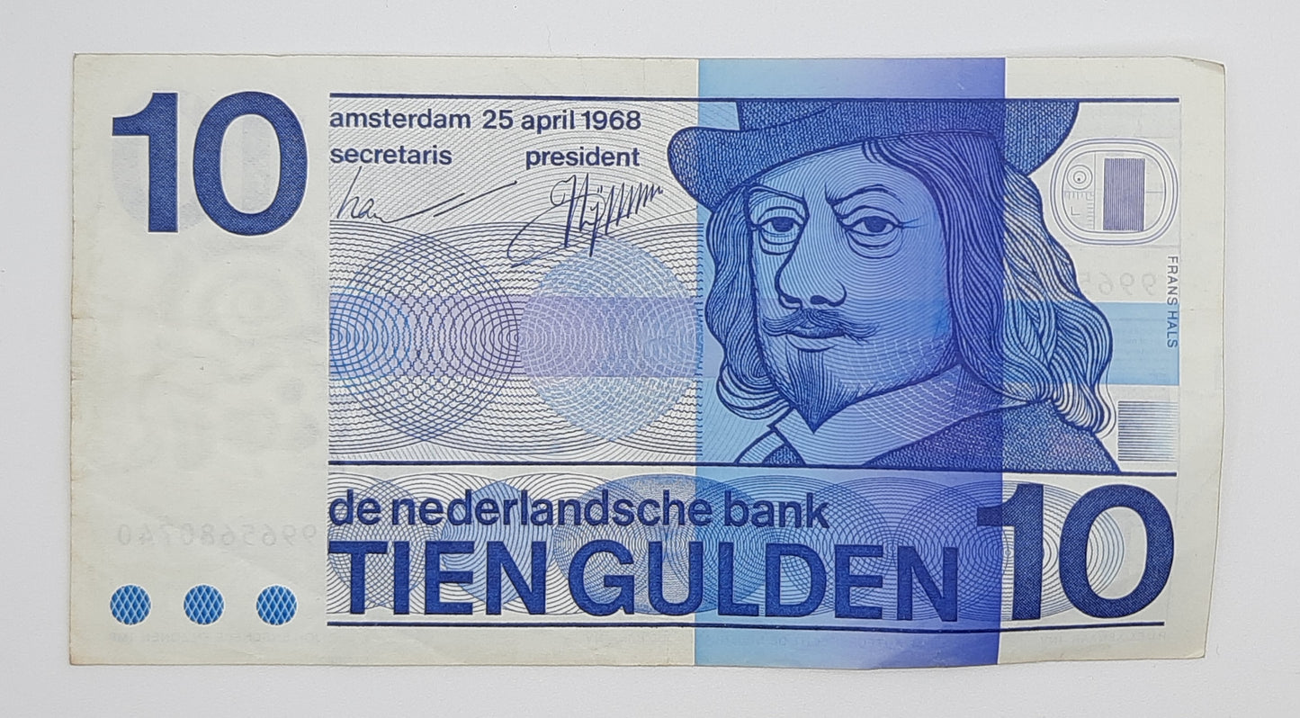 1968 Netherlands De Nederlandsche Bank - 10 Dutch Gulden Banknote P-91 Serial No. 9965680740