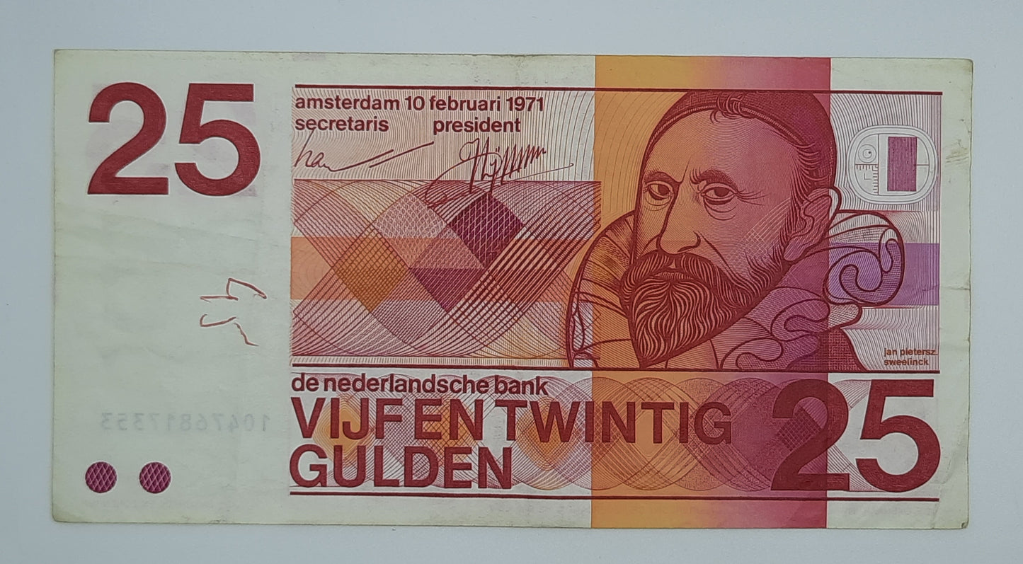 1971 Netherlands De Nederlandsche Bank - 25 Dutch Gulden Banknote P-92 Serial No. 10476817353