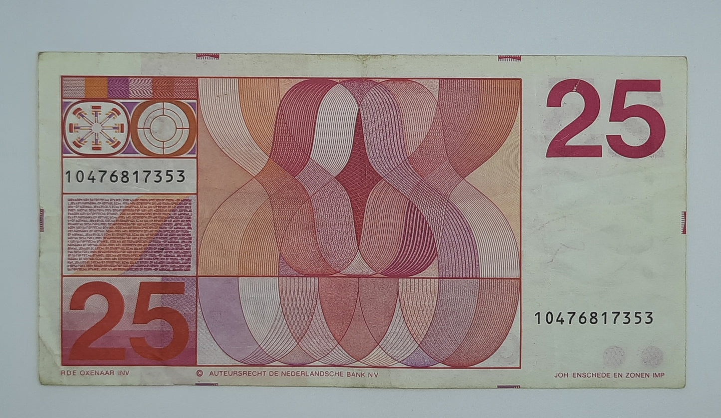 1971 Netherlands De Nederlandsche Bank - 25 Dutch Gulden Banknote P-92 Serial No. 10476817353