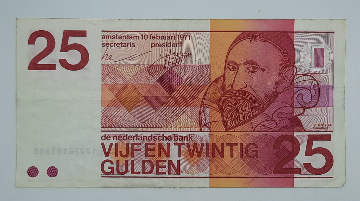 1971 Netherlands De Nederlandsche Bank - 25 Dutch Gulden Banknote P-92 Serial No. 10228185603