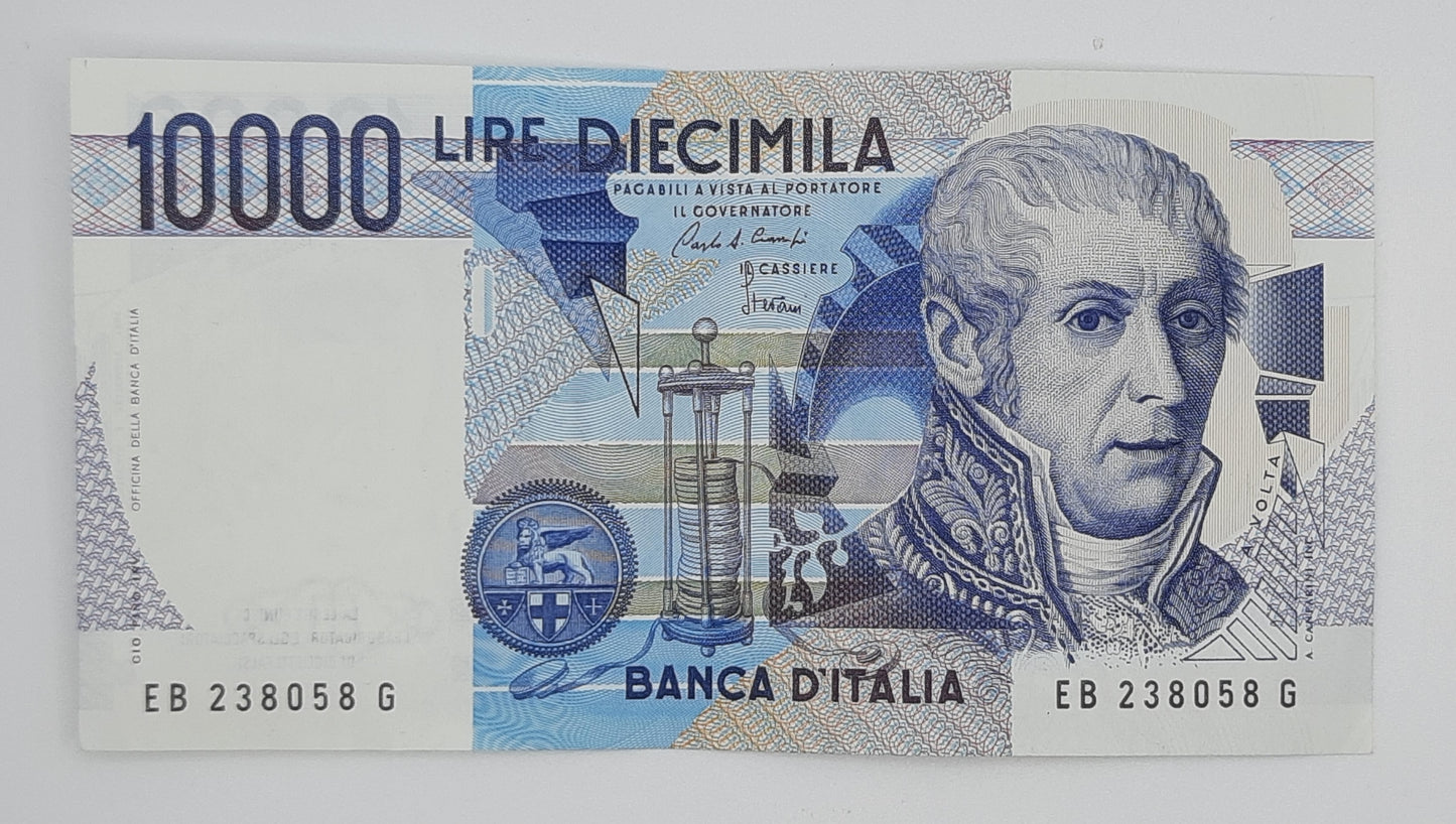 1984 Banca D'Italia, Italy - 10000 Italian Lire ITL Banknote P-112 Alessandro Volta