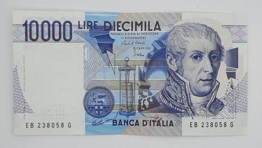1984 Banca D'Italia, Italy - 10000 Italian Lire ITL Banknote P-112 Alessandro Volta