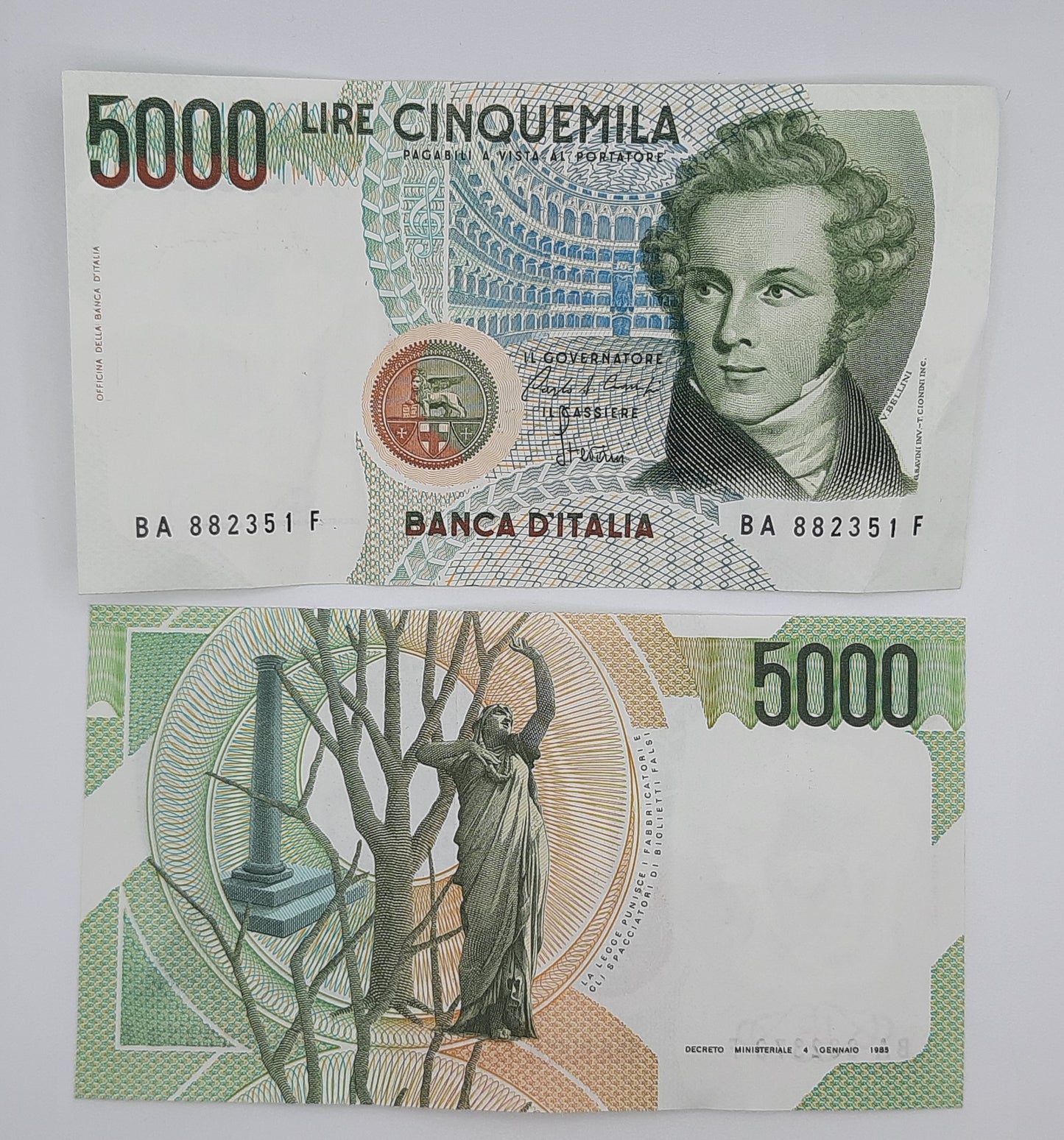 1985 Banca D'Italia Italy - 5000 Italian Lire ITL Banknote P-111 Bellini