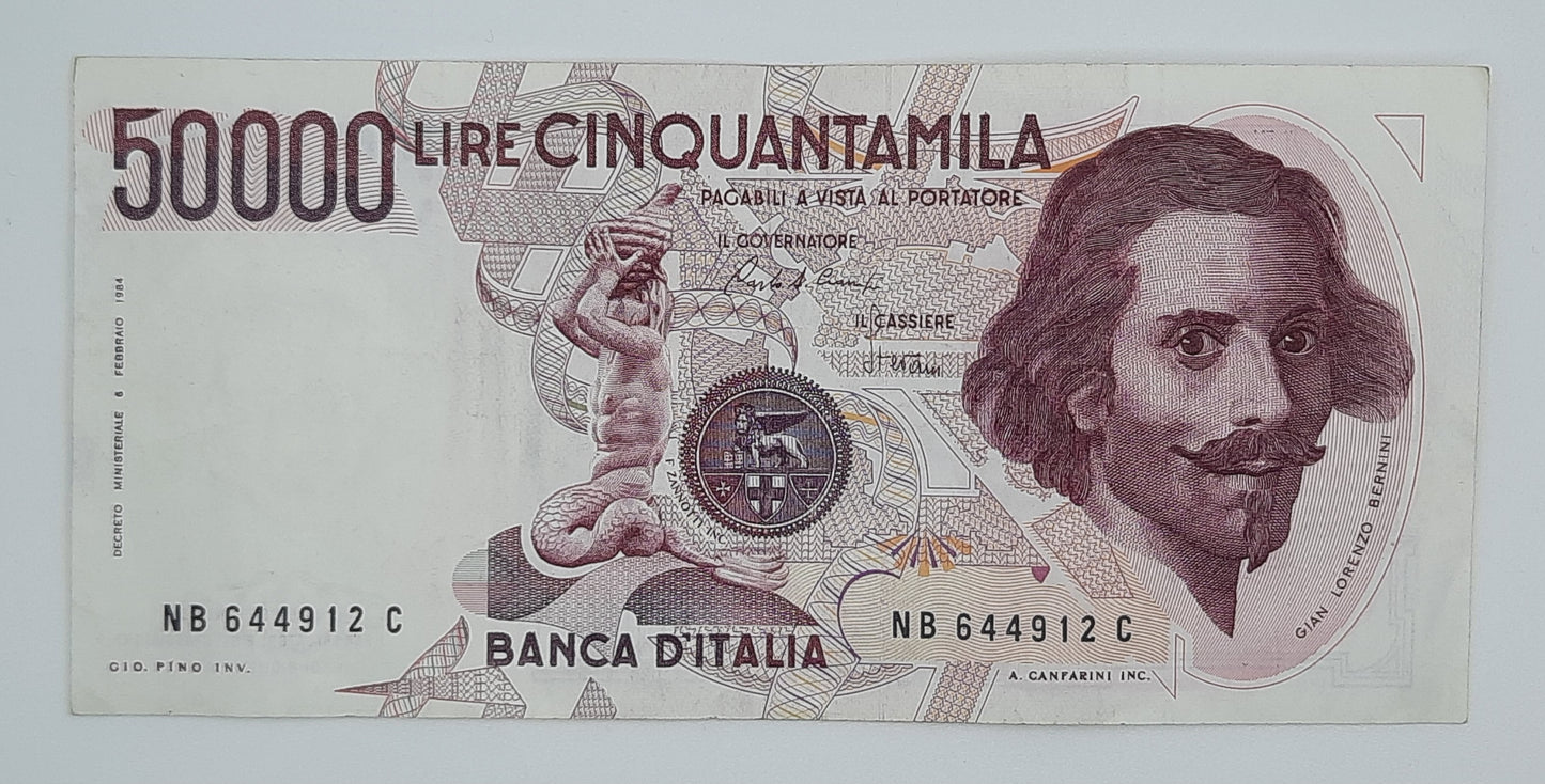 1984 Banca D'Italia, Italy - 50000 Italian Lire ITL Banknote P-113 Serial No. NB 644912 C