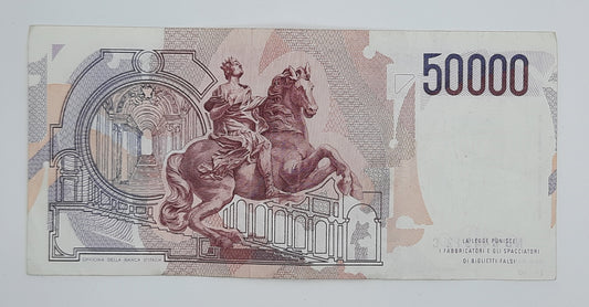 1984 Banca D'Italia, Italy - 50000 Italian Lire ITL Banknote P-113 Serial No. NB 644912 C