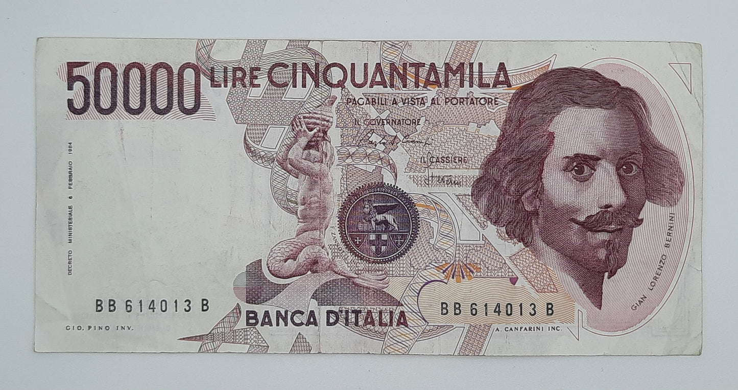 1984 Banca D'Italia, Italy - 50000 Italian Lire ITL Banknote P-113 Serial No. BB 614013 B