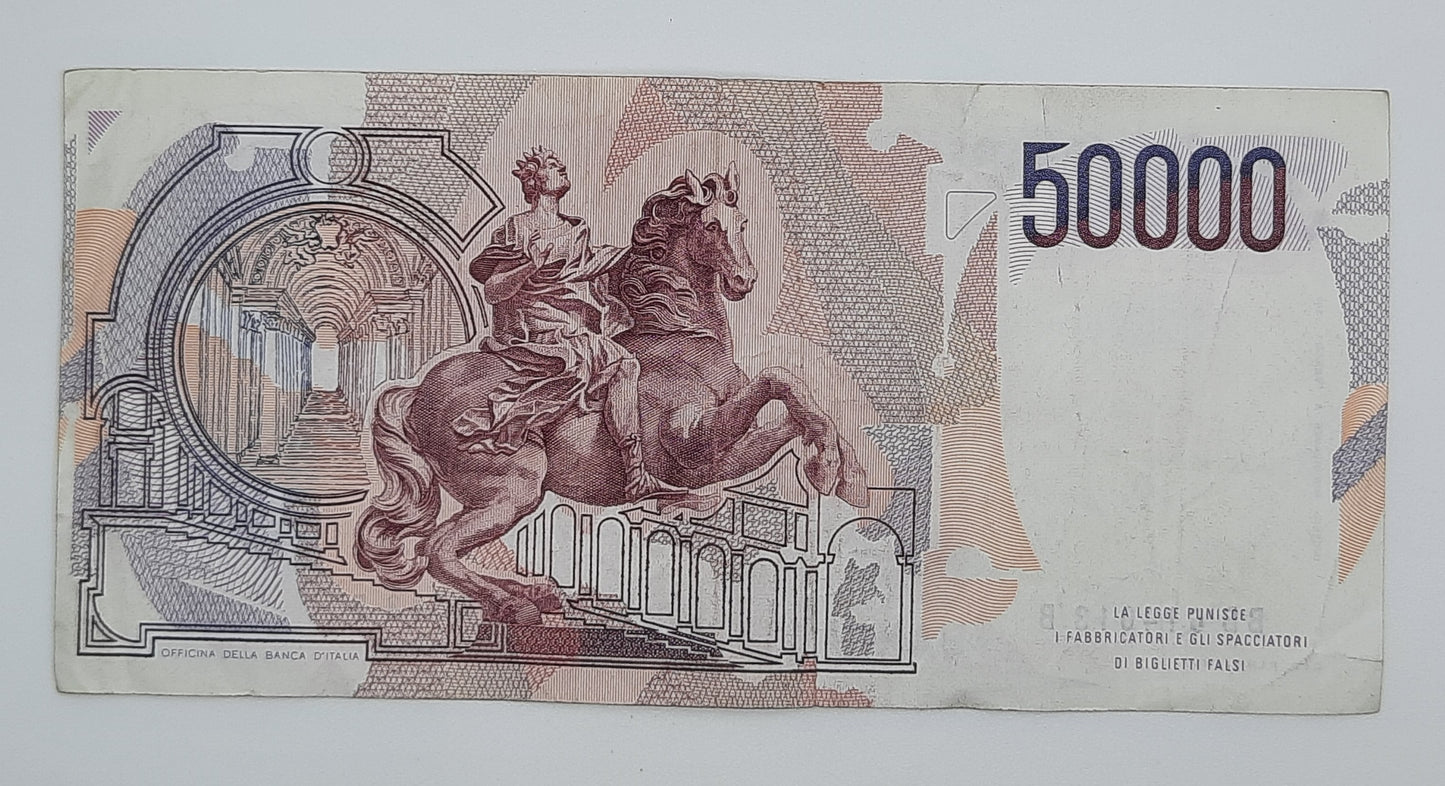 1984 Banca D'Italia, Italy - 50000 Italian Lire ITL Banknote P-113 Serial No. BB 614013 B