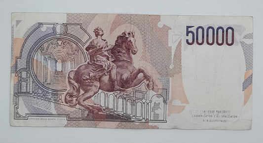 1984 Banca D'Italia, Italy - 50000 Italian Lire ITL Banknote P-113 Serial No. BB 614013 B