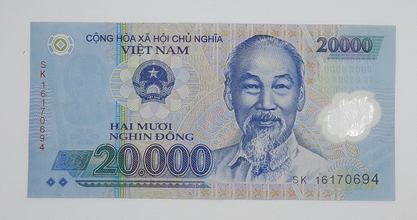2016 Vietnam, Cong Hoa Xa Hoi Chu Nghia - 20000 Vietnamese Dong Banknote P-120G Serial No. SK 16170694