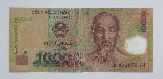 2007 Vietnam, Cong Hoa Xa Hoi Chu Nghia - 10000 Vietnamese Dong Banknote P-119b Serial No. AB 07287508