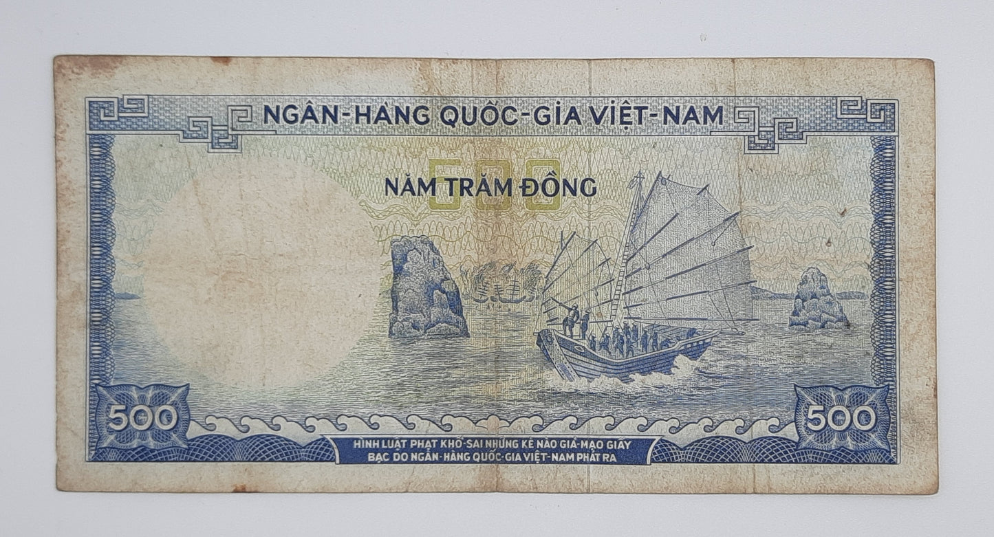 1966 South Vietnam Ngan-Hang Quoc-Gia Viet-nam 500 Vietnamese Dong Banknote P-23 Serial No. K2 629346