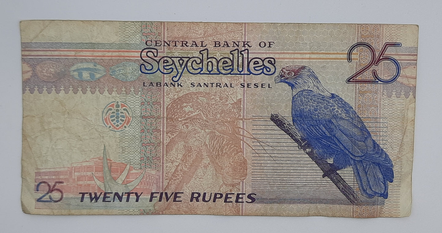 1998 Central Bank of Seychelles - 25 Rupees Banknote Serial No. AA 405514 P-37