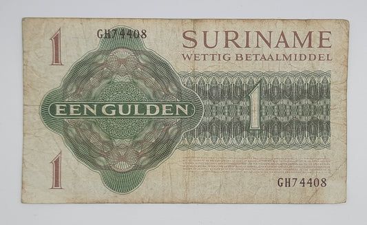 1974 Centrale Bank van Suriname - 1 Gulden Banknote P-116c Serial No. GH 74408