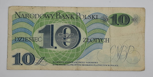 1982 Narodowy Bank Polski, Poland - 10 Polish Zlotych PLN Banknote Serial No. A 4392201 P-148a