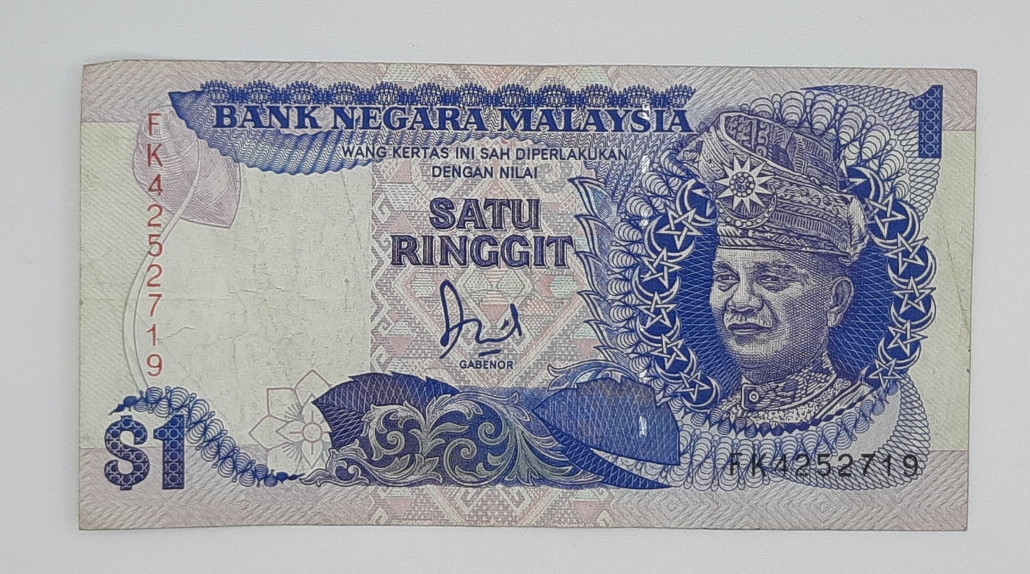 1986 Bank Negara Malaysia - 1 (One) Malaysian Ringgit Banknote Serial NO. FK 4252719 P-27