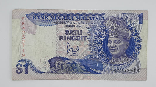 1986 Bank Negara Malaysia - 1 (One) Malaysian Ringgit Banknote Serial NO. FK 4252719 P-27