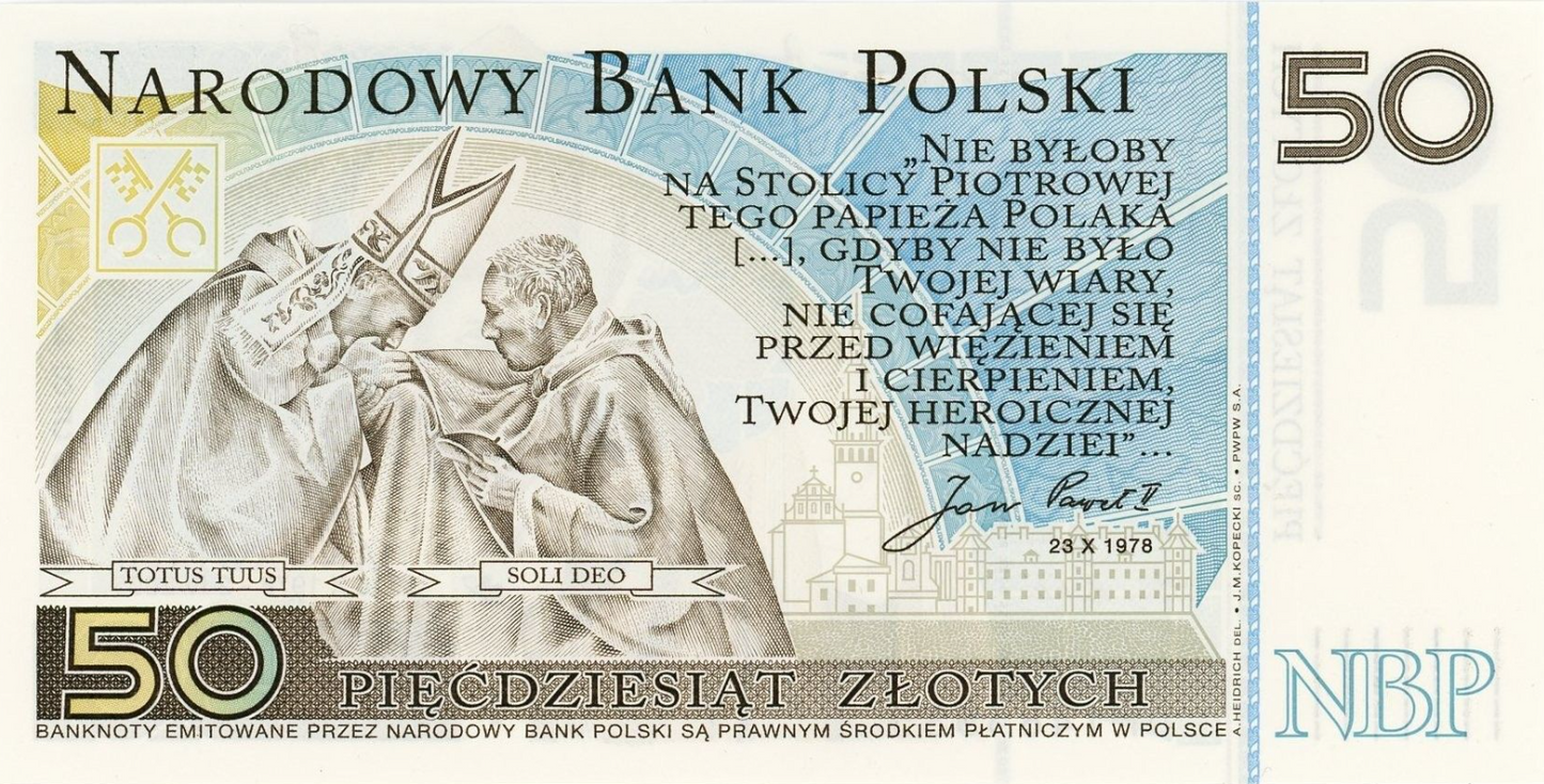 2006 Narodowy Bank Polski, Poland - 50 Polish Zlotych PLN Commemorative Banknote – Pope John Paul II | First Polish Collector Note