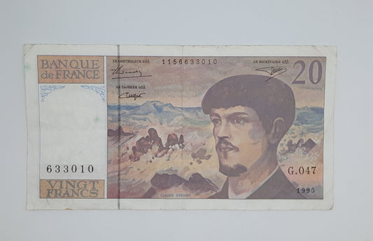 1995 Banque De France - 20 (Twenty) French Francs Banknote Serial No. G047 633010
