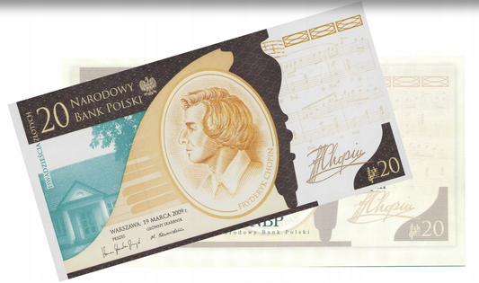 2009 Narodowy Bank Polski, Poland - 20 Polish Zlotych PLN Banknote Fryderyk Chopin '200th Anniversary of Birth'